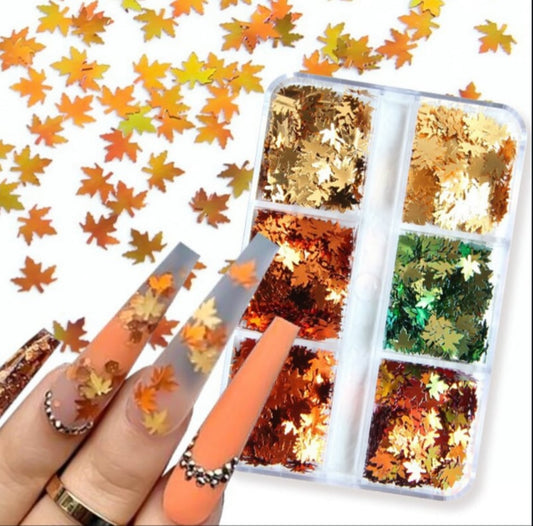 Holographic Glitter Maple 3D Nails dekoration