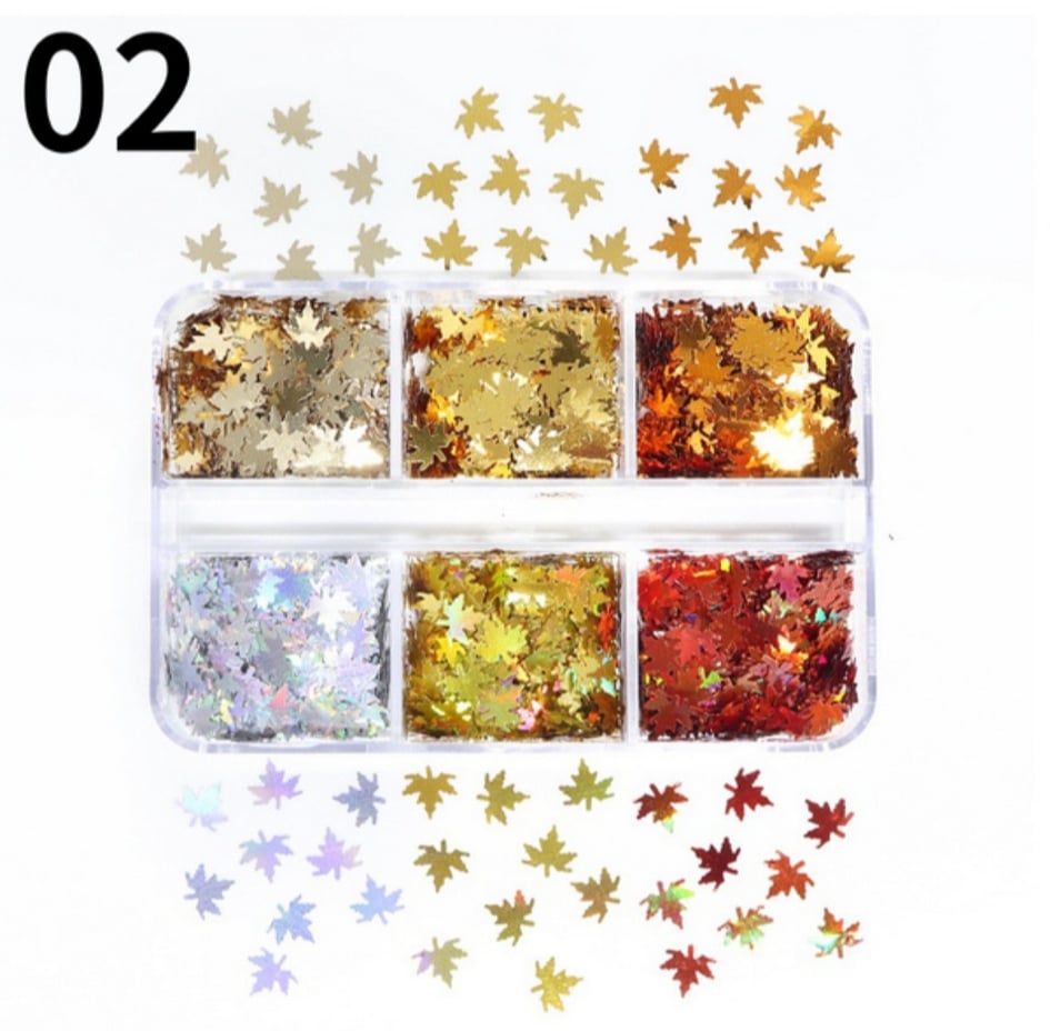 Holographic Glitter Maple 3D Nails dekoration
