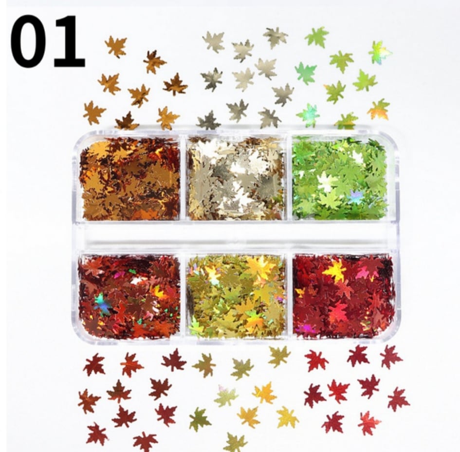 Holographic Glitter Maple 3D Nails dekoration