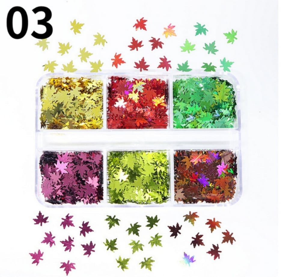Holographic Glitter Maple 3D Nails dekoration